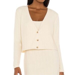 Saylor by Revolve Cream Pointelle Knit Cropped Cardigan XS